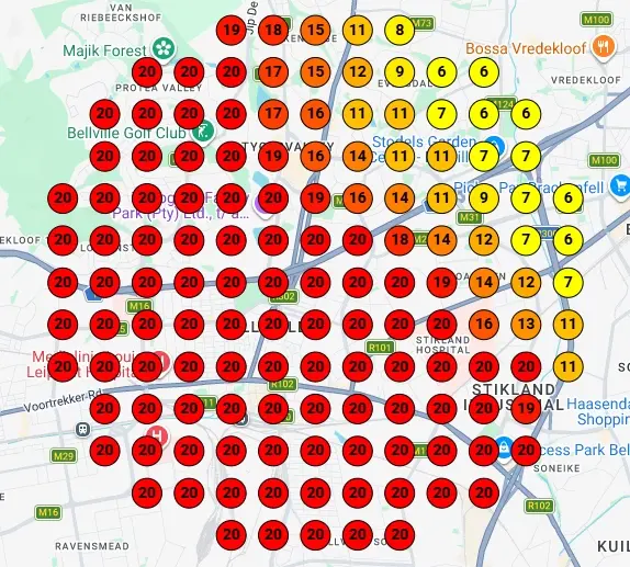 Bad ranking heatmap showing mostly 20+ positions